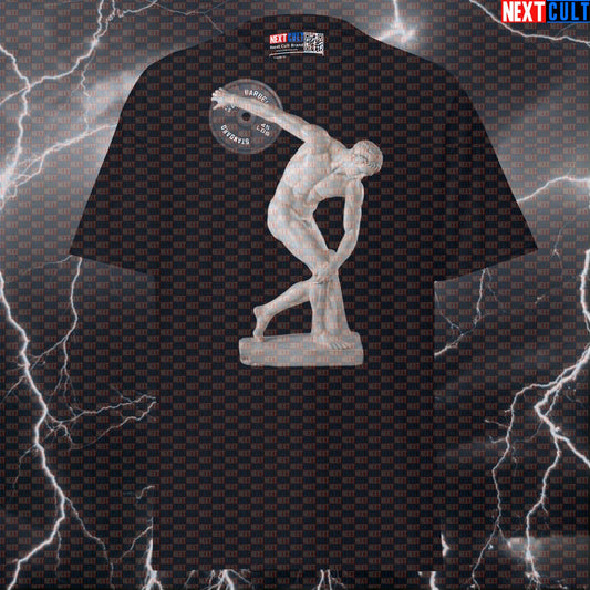 Discobolus Weight Plate Funny Gym Meme T-Shirt - Pump Cover Graphic Tee T-shirts Ancient Greece Bodybuilding Fitness Gym Powerlifting Pump Cover Stoicism Workout Next Cult Brand