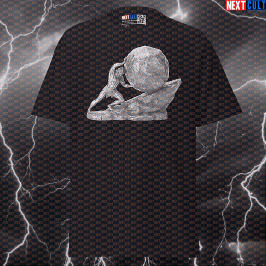 Sisyphus Gains Eternal Struggle Greek Mythology Sculpture Funny Gym T-Shirt T-shirts Ancient Greece Fitness Gym Pump Cover Stoicism Strongman Workout Next Cult Brand