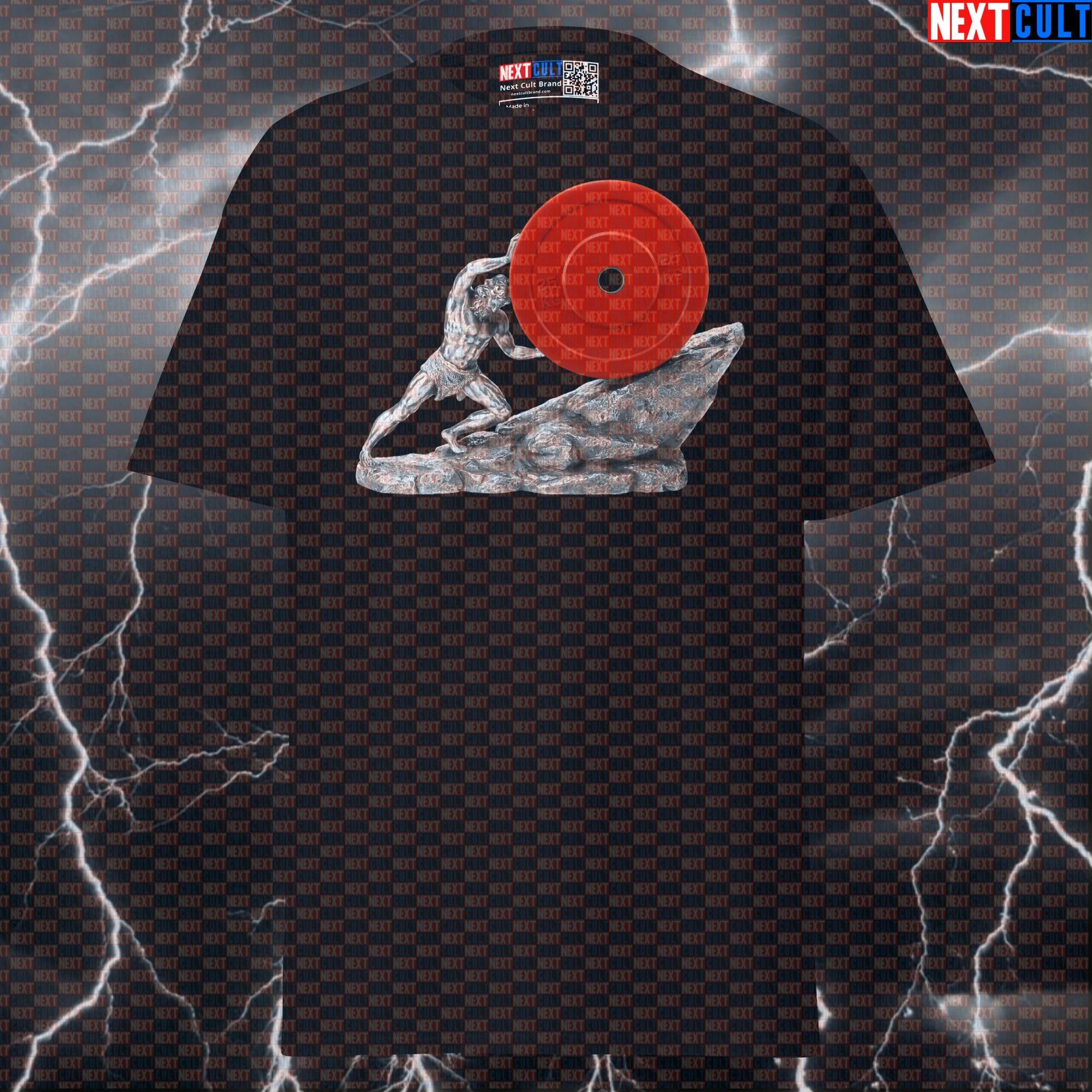 Sisyphus Rolling Weight Plate Uphill Funny Gym Meme Pump Cover Graphic Tee T-shirts Ancient Greece Fitness Gym Powerlifting Pump Cover Stoicism Workout Next Cult Brand