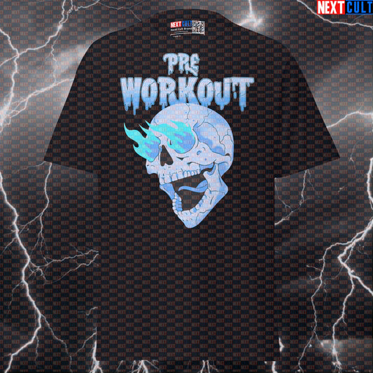 Crazy Preworkout Energy Graphic Tee: The Ultimate Skull & Flames Pump Cover Shirt T-shirts Bodybuilding Fitness Gym Halloween Powerlifting Pump Cover Workout Next Cult Brand