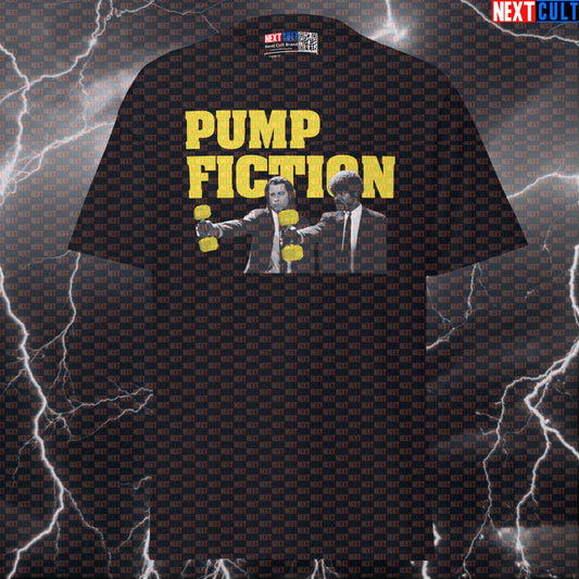 Pump Fiction Vintage Pulp Fiction Parody Gym Tee - Funny Pump Cover Meme Shirt for Lifters T-shirts Bodybuilding Films Fitness Gym Pulp Fiction Pump Cover Workout Next Cult Brand