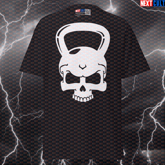 Kettlebell Skull Gym Meme Tee | Funny Weightlifting Pump Cover Shirt For Lifters Next Cult Brand