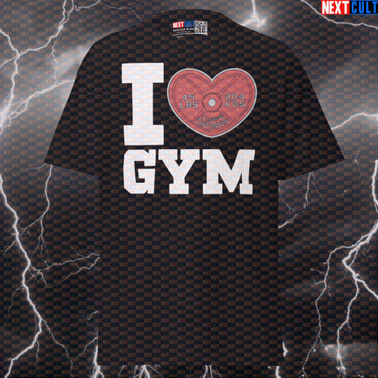 I Love Gym Valentine's Day Heart Weight Plate Funny Gym Meme Pump Cover Graphic Tee Next Cult Brand
