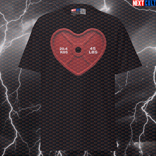 Heart Weight Plate Funny Valentine's Gym T-Shirt | I Love Gym Pump Cover Meme Tee For Lifters Next Cult Brand