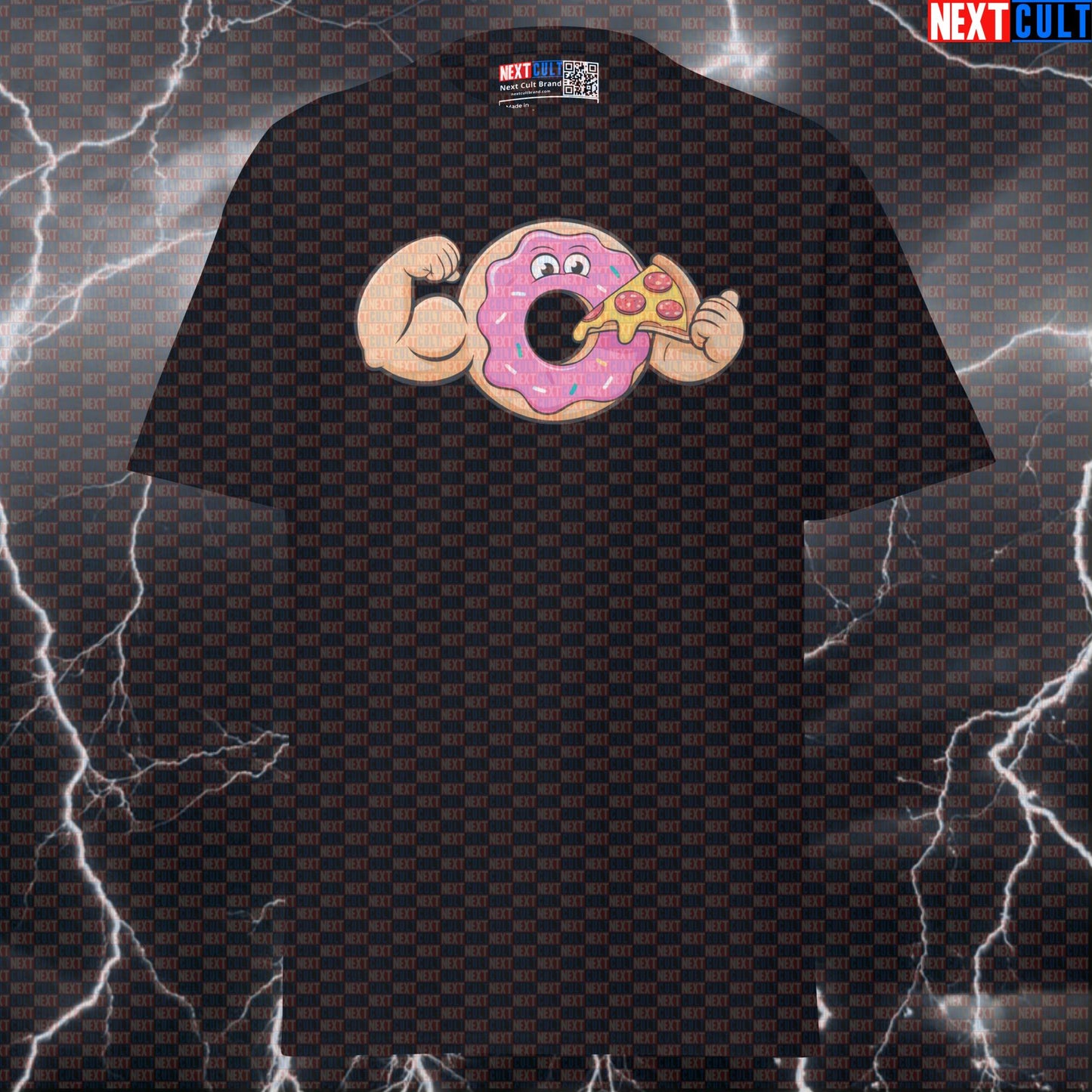 Swole Donut Eating A Pizza Funny Gym Meme Pump Cover Graphic Tee T-Shirt Next Cult Brand