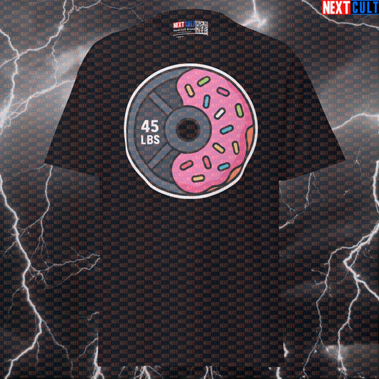 Donut Weight Plate Funny Gym Meme T-Shirt | Bulking Gains Fast Food Fitness Pump Cover Tee Next Cult Brand
