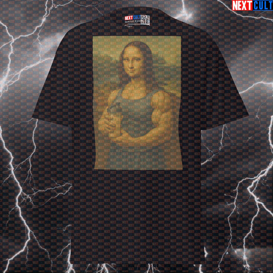 Mona Lifta Gym Renaissance Funny Gym T-Shirt | Leonardo da Vinci Workout Pump Cover Tee T-shirts Art Bodybuilding Fitness Gym Mona Lisa Pump Cover Workout Next Cult Brand