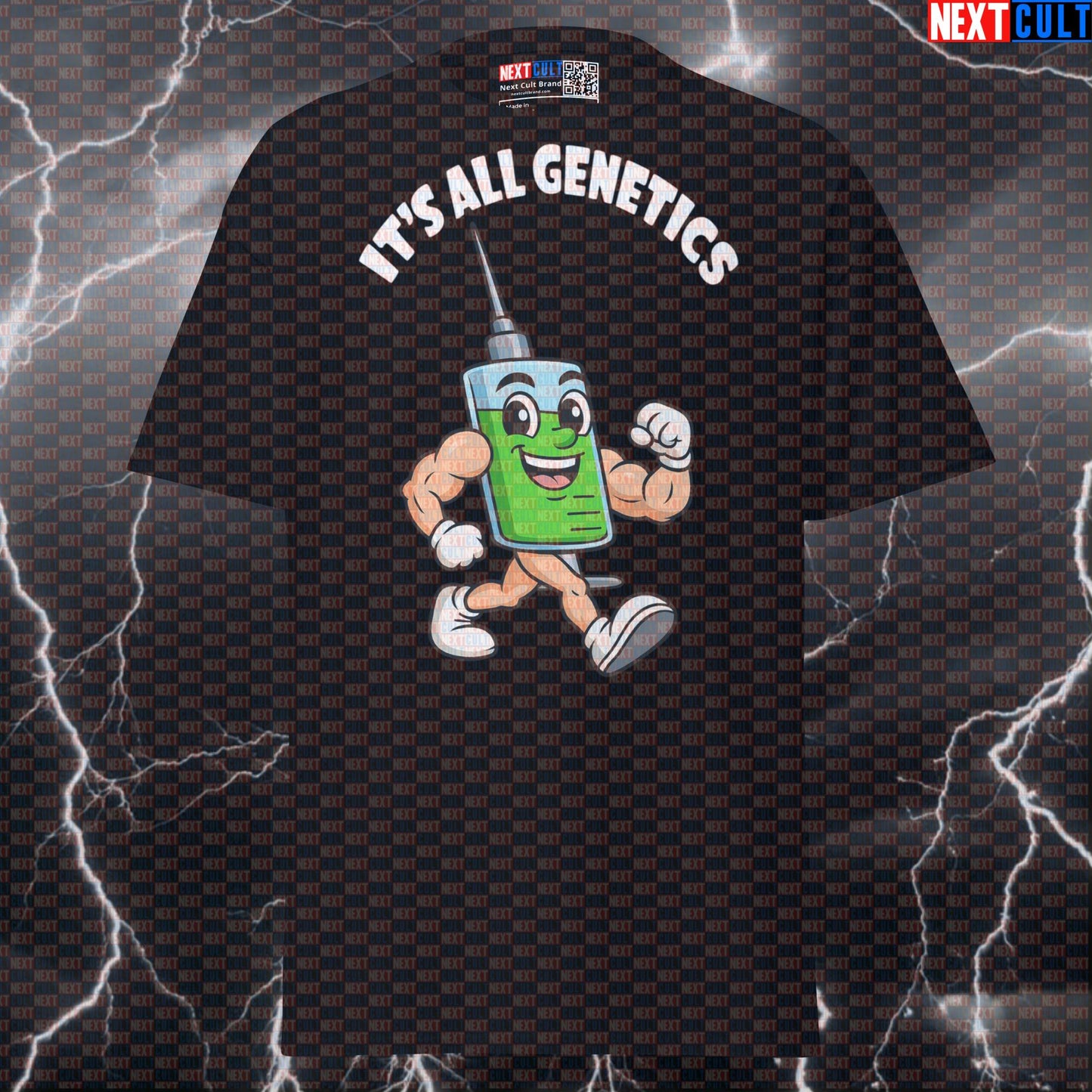 It's All Genetics Natty Or Not Funny Gym Shirt | Juiced Bodybuilding Meme Graphic Tee Pump Cover Bodybuilding Fitness Gym Pump Cover Steroids Workout Next Cult Brand