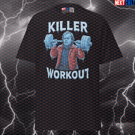Killer Workout The Shining Gym T-Shirt | Jack Torrance Funny Bodybuilding Meme Tee Films Fitness Gym Halloween Powerlifting Pump Cover Workout Next Cult Brand