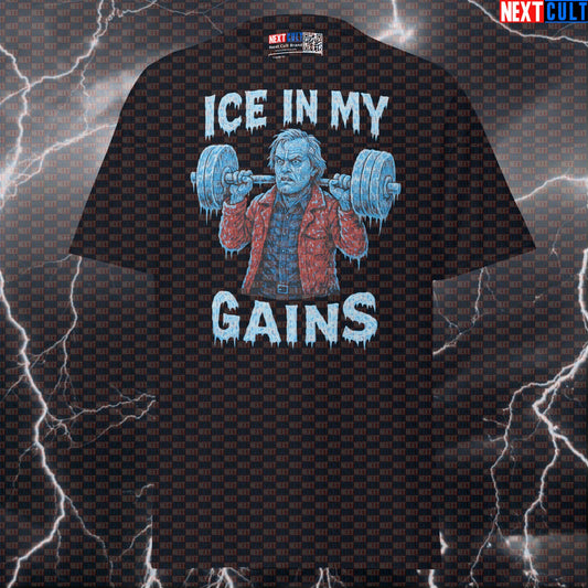 Ice In My Gains The Shining Horror Gym T-Shirt | Funny Workout Tee Pump Cover Films Fitness Gym Halloween Powerlifting Pump Cover Workout Next Cult Brand