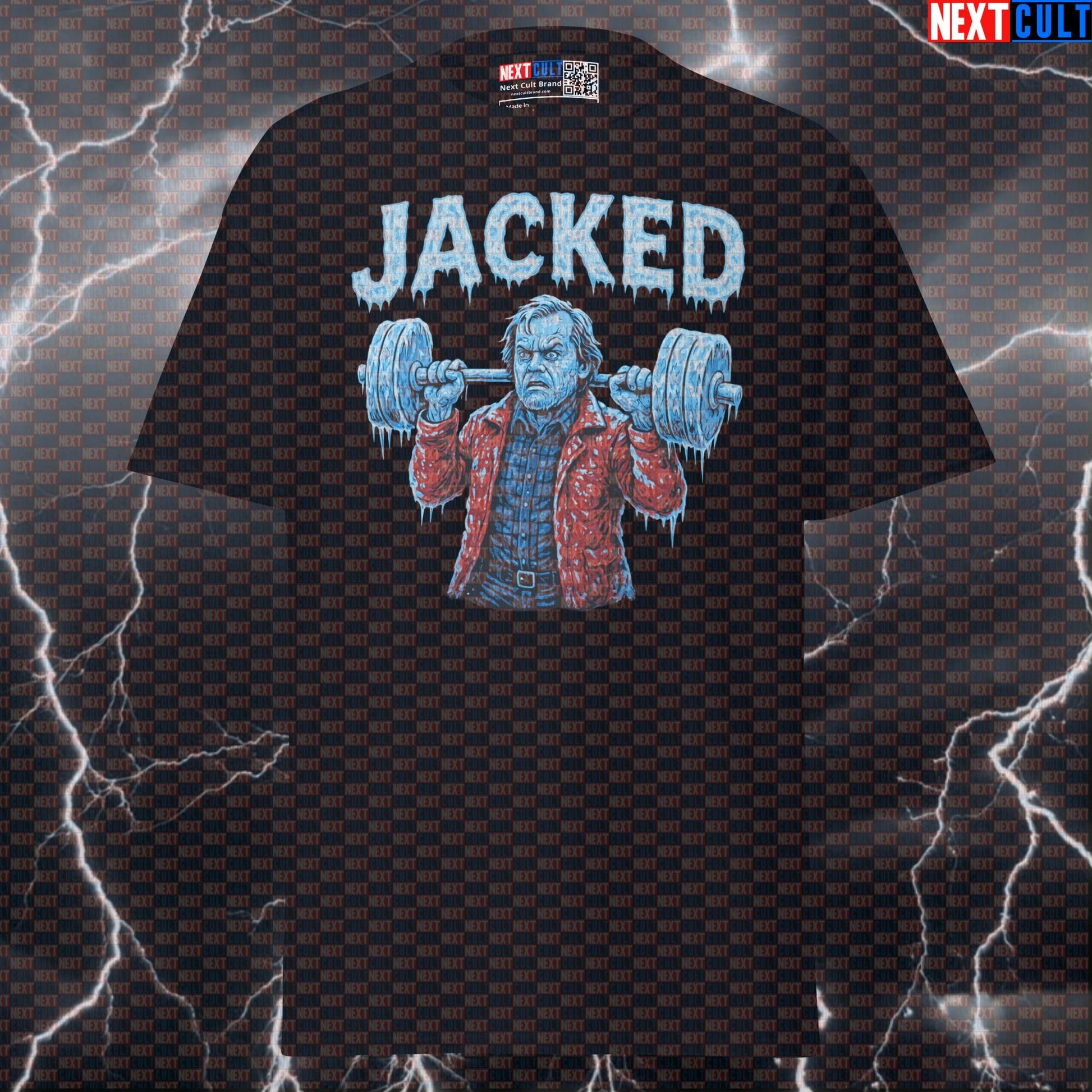Jacked Torrance Funny Gym T-Shirt | The Shining Workout Meme Pump Cover Tee Films Fitness Gym Halloween Powerlifting Pump Cover Workout Next Cult Brand