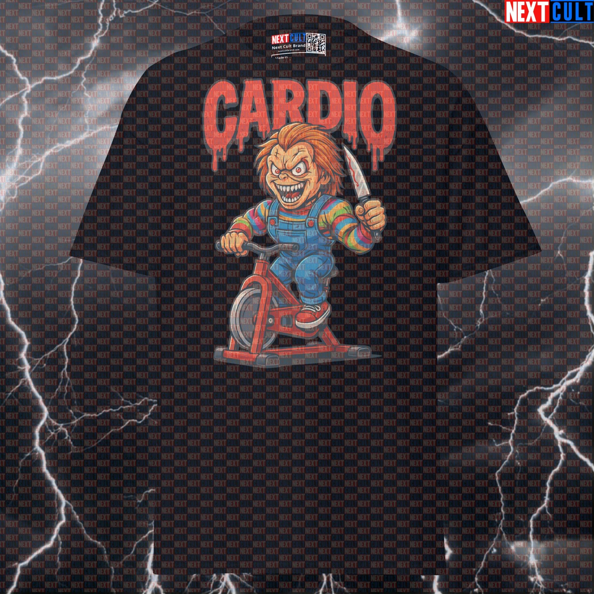 Chucky Spin Class Funny Gym T-Shirt | Cardio Horror Movie Graphic Workout Tee T-shirts Cardio Films Fitness Gym Halloween Pump Cover Workout Next Cult Brand