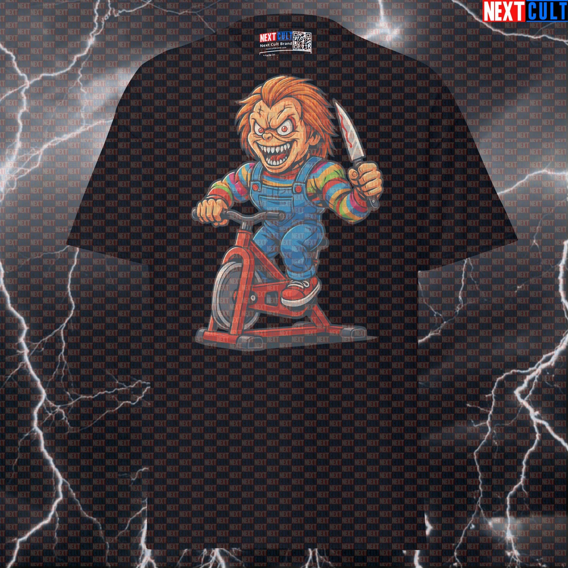 Chucky Spin Class Funny Gym T-Shirt | Scary Cardio Workout Graphic Tee Pump Cover T-shirts Cardio Films Fitness Gym Halloween Pump Cover Workout Next Cult Brand