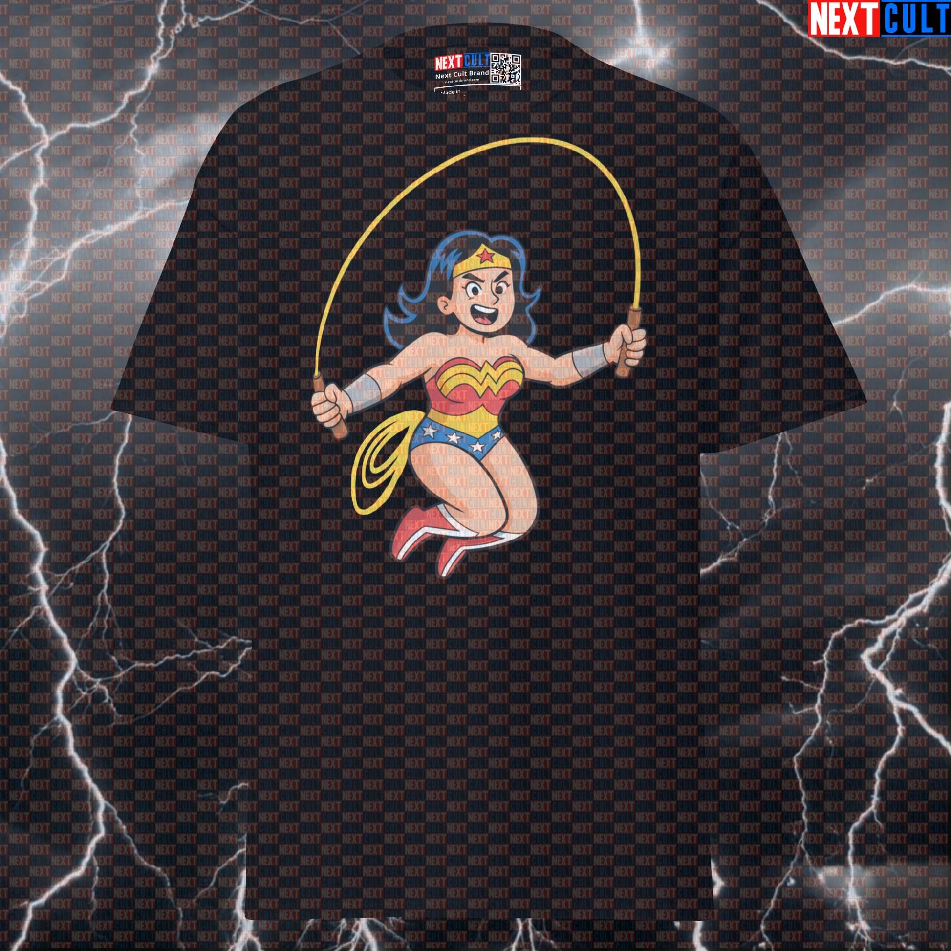 Jump Rope Wonder Woman Funny Gym T-Shirt | Superhero Cardio Workout Tee T-shirts Cardio Films Fitness Gym Justice League Pump Cover Superheroes Wonder Woman Workout Next Cult Brand