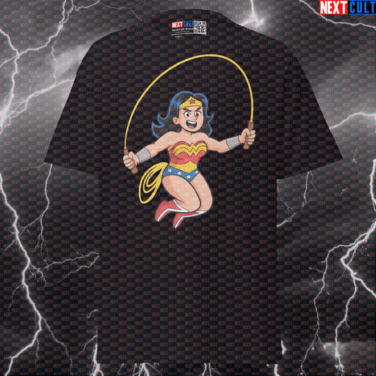 Jump Rope Wonder Woman Funny Gym T-Shirt | Superhero Cardio Workout Tee T-shirts Cardio Films Fitness Gym Justice League Pump Cover Superheroes Wonder Woman Workout Next Cult Brand