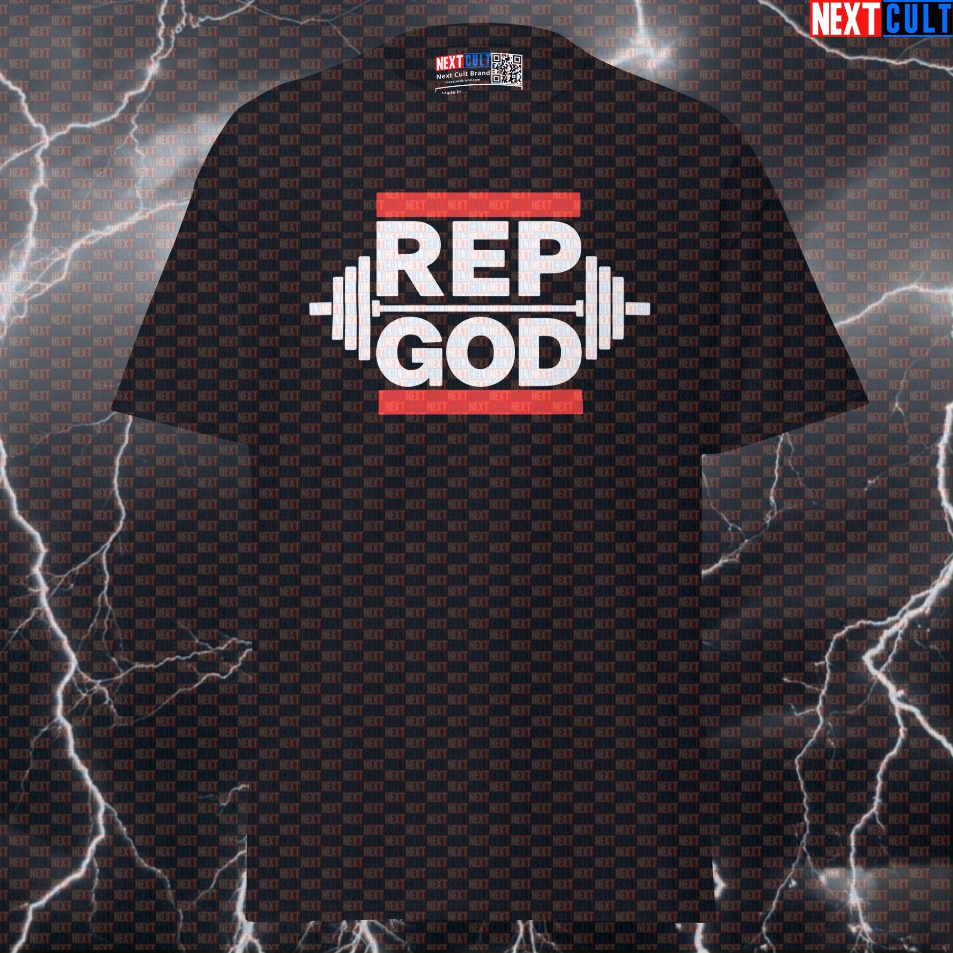 Rep God Funny Gym T-Shirt | Rap Music Workout Tee for Lifters & Bodybuilding T-shirts Bodybuilding Eminem Fitness Gym Hip Hop Powerlifting Pump Cover Workout Next Cult Brand