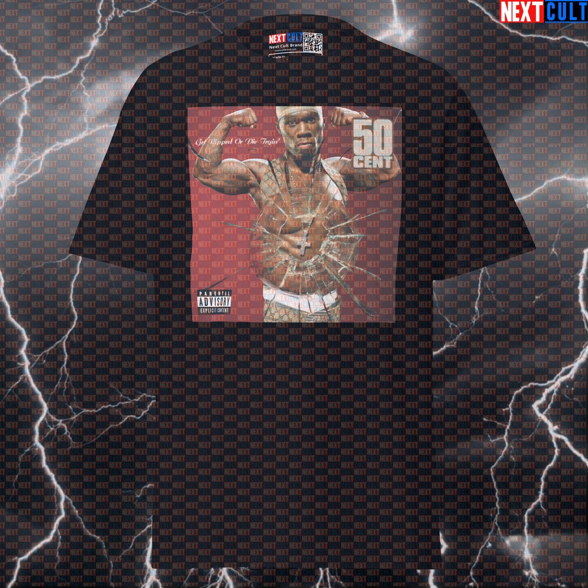 Get Ripped Or Die Tryin' Funny Gym T-Shirt | 50 Cent Album Parody Pump Cover Tee T-shirts 50 Cent Bodybuilding Fitness Gym Hip Hop Pump Cover Workout Next Cult Brand