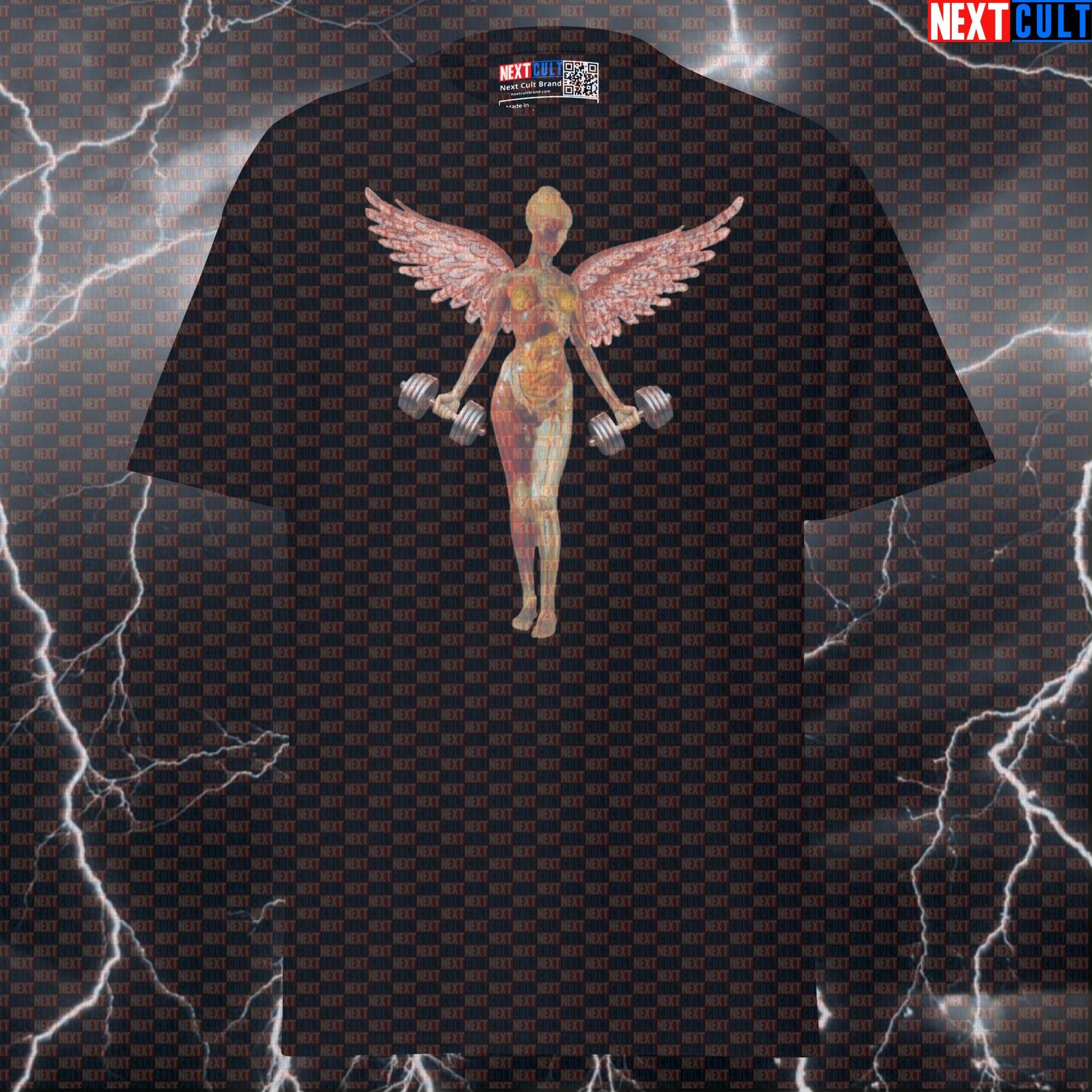 Lifting Angel Funny Gym T-Shirt | Nirvana In Utero Parody Tee For Lifters & Gymbros Bodybuilding Fitness Gym Nirvana Pump Cover Rock Music Workout Next Cult Brand