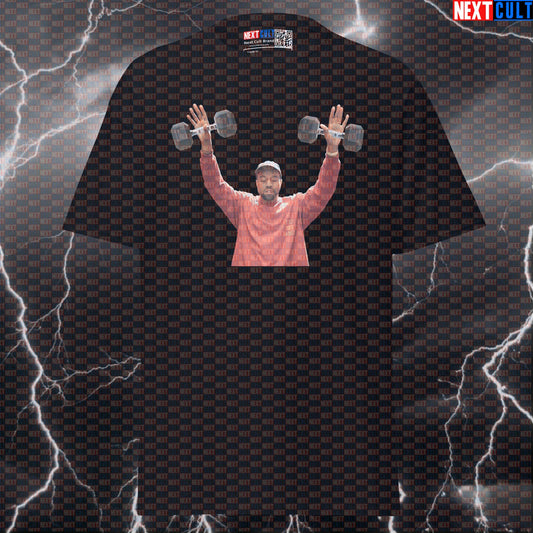 Kanye Lifting Dumbbells Funny Gym Tee | Rap Music Workout Shirt & Pump Cover Bodybuilding Fitness Gym Hip Hop Kanye West Pump Cover Workout Next Cult Brand