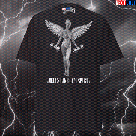 Smells Like Gym Spirit Funny Workout T-Shirt | Grunge Lifting Parody Graphic Tee Bodybuilding Fitness Gym Nirvana Pump Cover Rock Music Workout Next Cult Brand