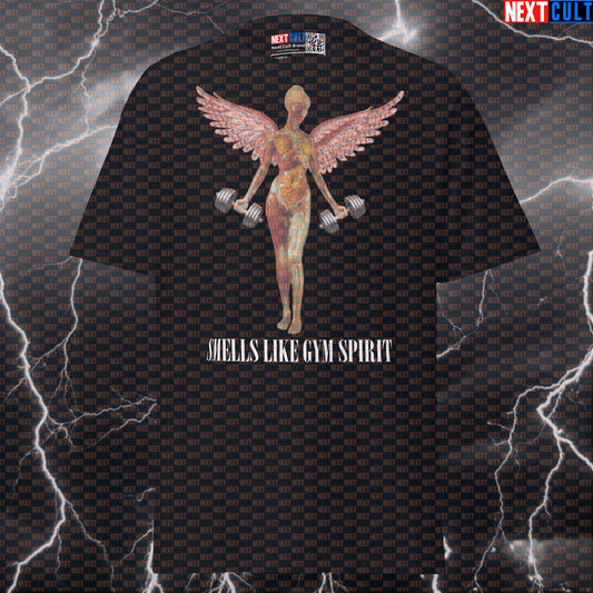 Smells Like Gym Spirit Graphic Tee | Nirvana In Utero Gym Parody Funny Workout Shirt Bodybuilding Fitness Gym Nirvana Pump Cover Rock Music Workout Next Cult Brand