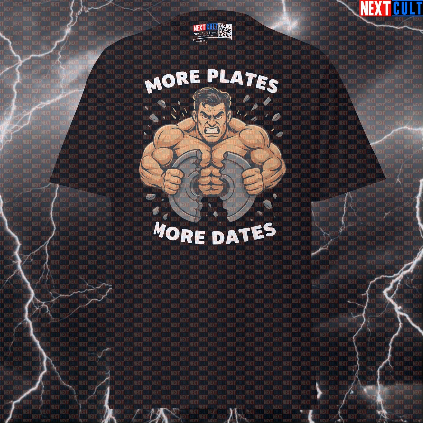 More Plates More Dates Funny Gym Tee | Weightlifting Meme Graphic Tee Shirt Bodybuilding Fitness Gym Powerlifting Pump Cover Workout Next Cult Brand