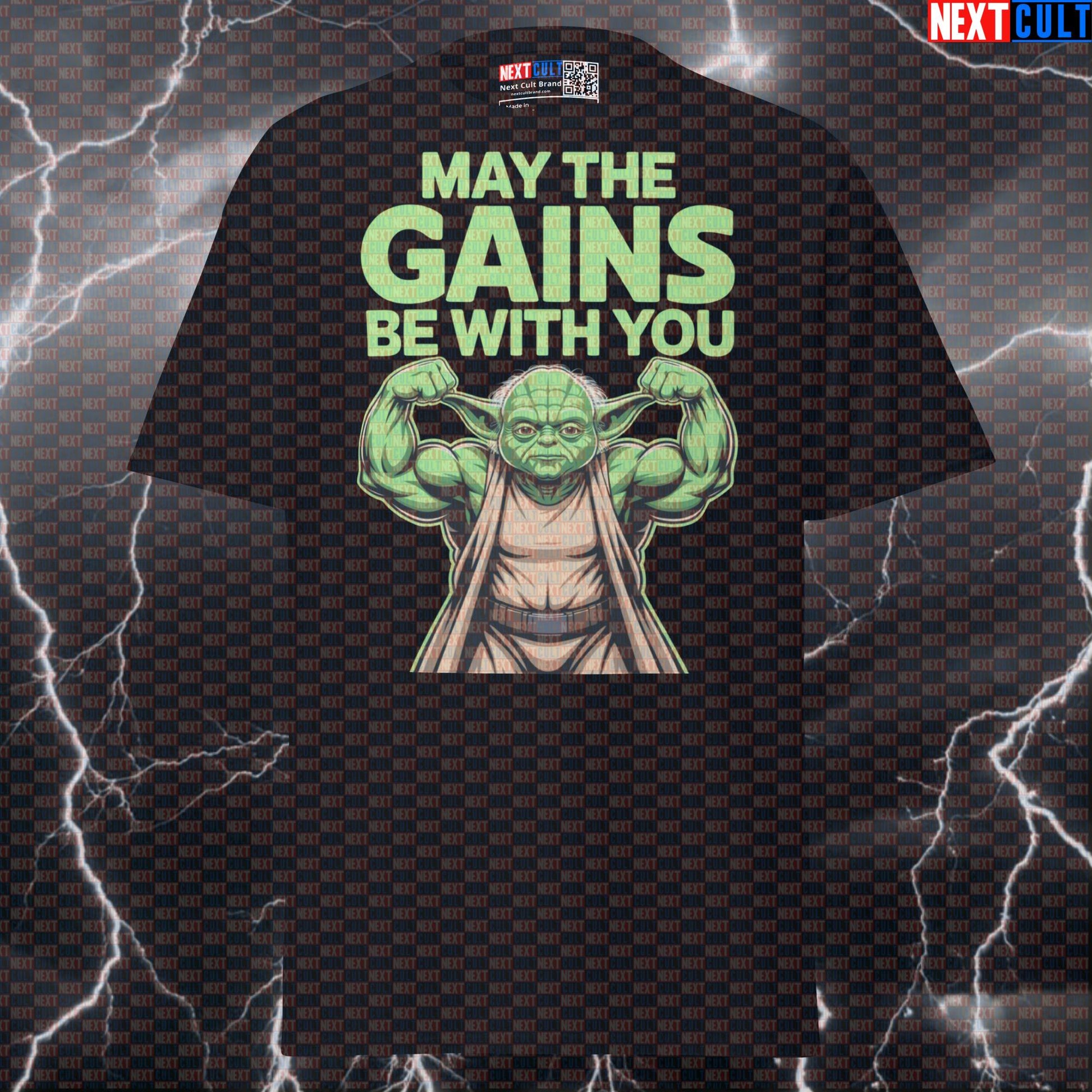 May The Gains Be With You Funny Gym T-Shirt | Yoda Star Wars Swole Wars Workout Tee Bodybuilding Films Fitness Gym Pump Cover Star Wars Workout Yoda Next Cult Brand