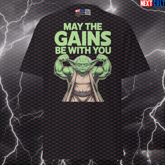 May The Gains Be With You Funny Gym T-Shirt | Yoda Star Wars Swole Wars Workout Tee Bodybuilding Films Fitness Gym Pump Cover Star Wars Workout Yoda Next Cult Brand