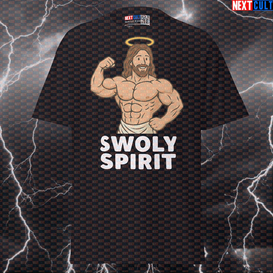 Swoly Spirit Funny Gym T-Shirt | Jesus Bodybuilder Graphic Tee Pump Cover Bodybuilding Easter Fitness Gym Jesus Pump Cover Workout Next Cult Brand