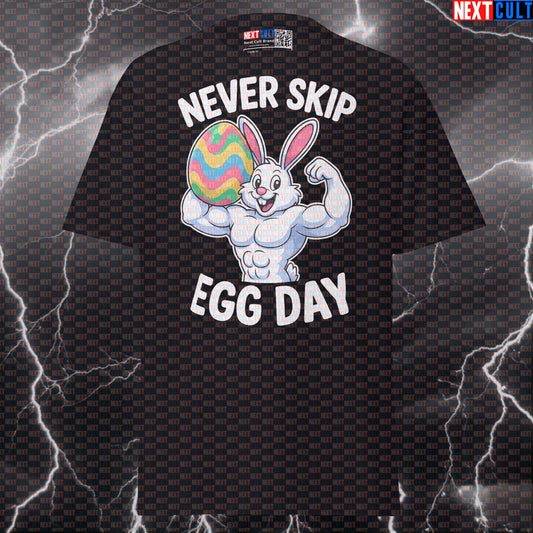 Never Skip Egg Day Funny Gym T-Shirt | Swole Bunny Easter Egg Bodybuilding Meme Tee Bodybuilding Easter Fitness Gym Pump Cover Workout Next Cult Brand