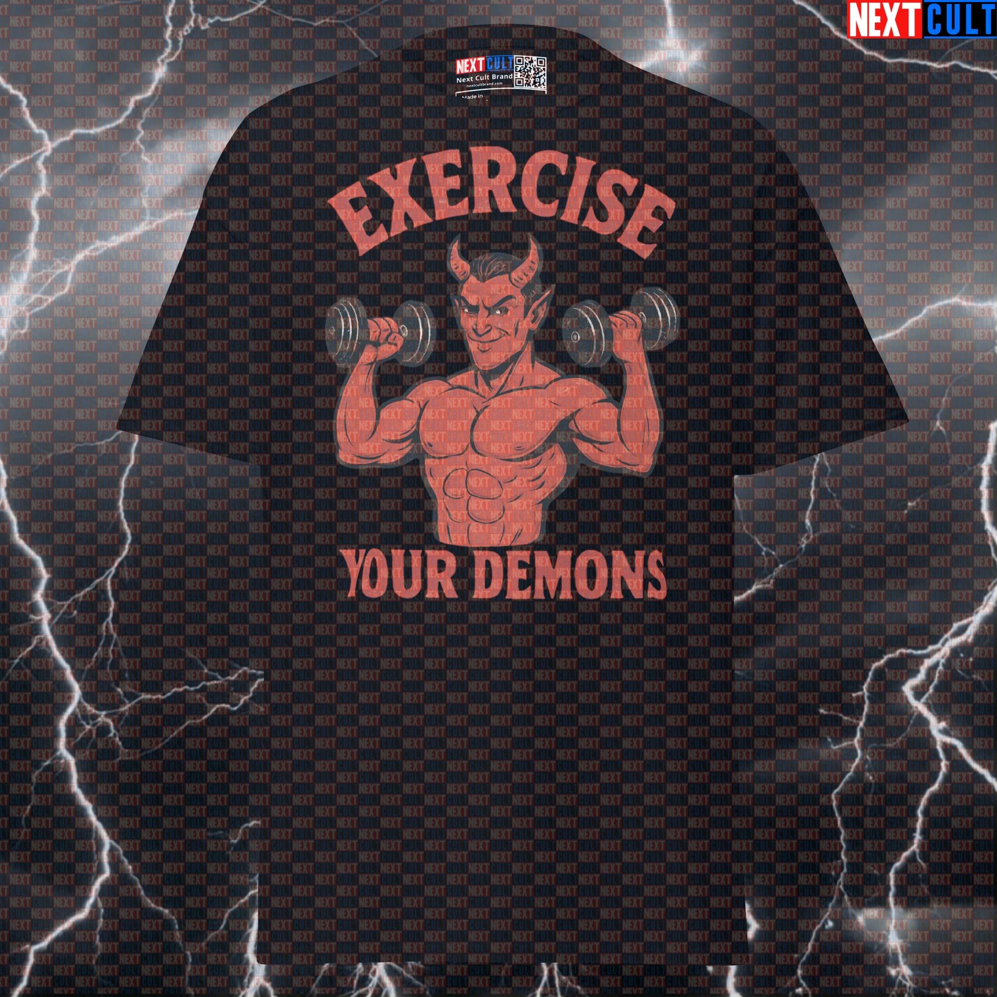 Exercise Your Demons Funny Gym T-Shirt | Workout From Hell Gymbro Pump Cover Tee Fitness Gym Halloween Pump Cover Workout Next Cult Brand