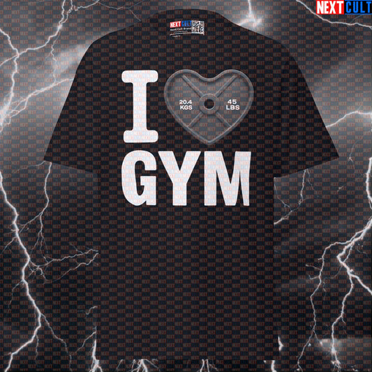 I Love Gym Valentine's Day Funny Gym Shirt | Heart Weight Plate Graphic Tee For Lifters Bodybuilding Fitness Gym Powerlifting Pump Cover Valentine's Day Workout Next Cult Brand