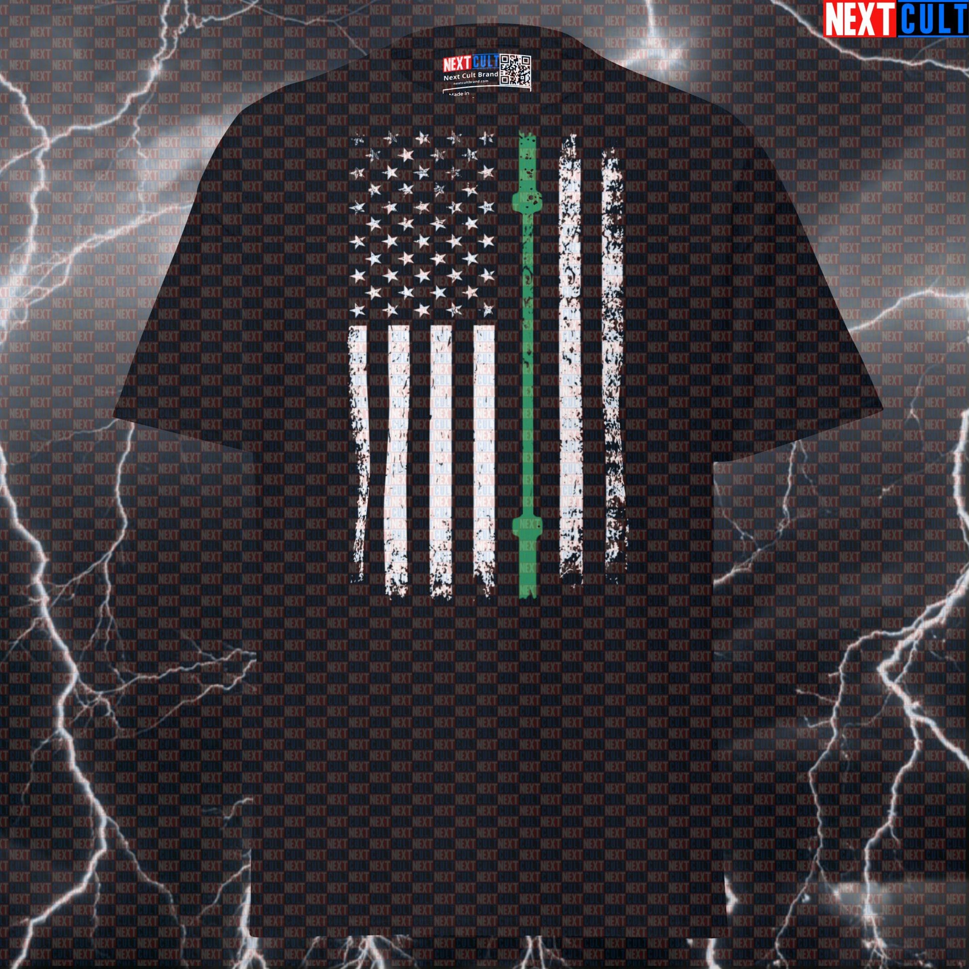 Thin Green Line Barbell Flag T-Shirt | Patriotic Gym Tee for Military Support & Lifters T-shirts 4th of July Fitness Gym Powerlifting Pump Cover Workout Next Cult Brand
