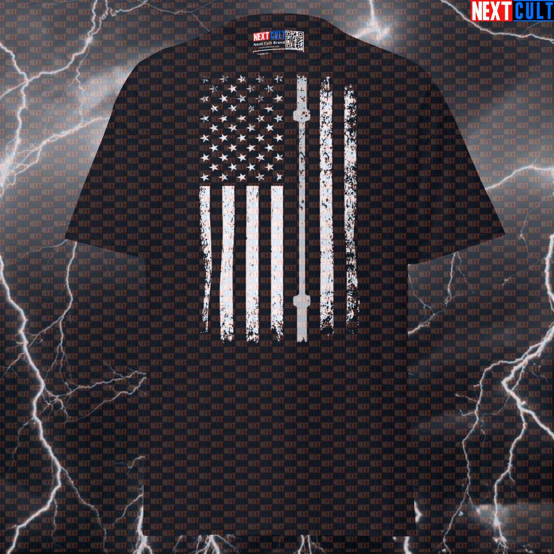 Thin Grey Line Barbell Flag Patriotic Gym Tee | Corrections & Security Fitness Pump Cover T-Shirt T-shirts 4th of July Fitness Gym Powerlifting Pump Cover Workout Next Cult Brand