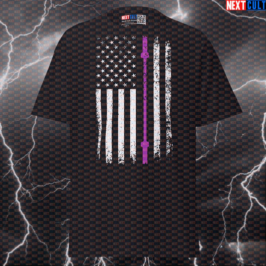 Thin Purple Line American Flag Barbell Graphic Tee | Code Enforcement Gym Pump Cover T-Shirt T-shirts 4th of July Fitness Gym Powerlifting Pump Cover Workout Next Cult Brand
