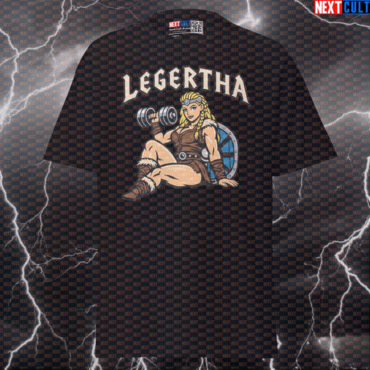Legertha Leg Day Vikings Gym Shirt | Funny Shieldmaiden Workout Tee & Pump Cover T-shirts Bodybuilding Fitness Gym Leg Day Powerlifting Pump Cover TV Vikings Workout Next Cult Brand