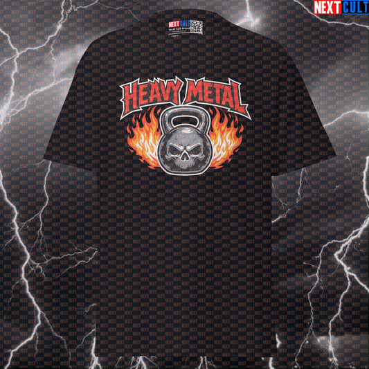 Heavy Metal Skull Kettlebell Funny Gym T-Shirt | Rock Music Lifting Graphic Tee Pump Cover T-shirts Bodybuilding Fitness Gym Kettlebell Pump Cover Rock Music Workout Next Cult Brand