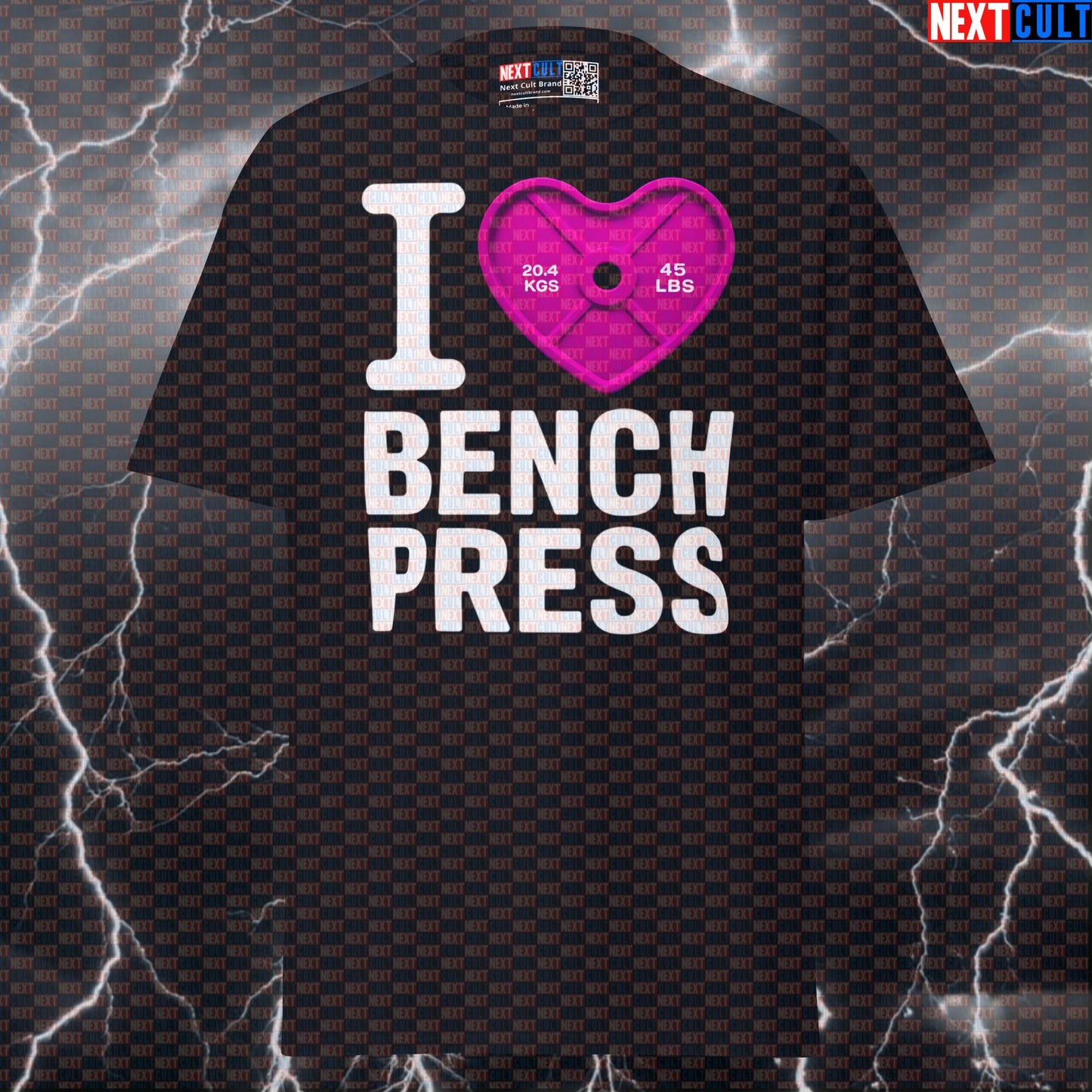 Funny Gym Shirt for Chest Day | I Love Bench Press Tee with Pink Weight Plate Pump Cover T-shirts Bodybuilding Fitness Gym Powerlifting Pump Cover Valentine's Day Workout Next Cult Brand