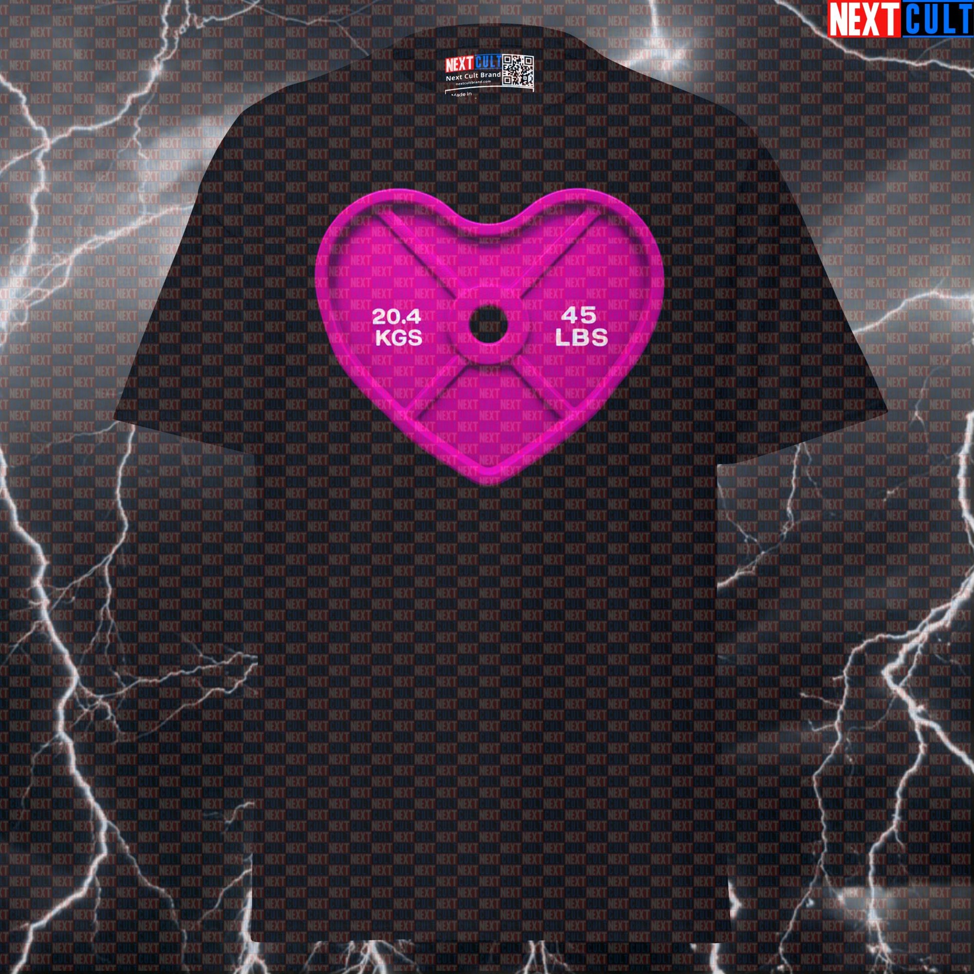 I Love Gym Pink Heart Weight Plate Funny Gym T-Shirt | Valentine's Day Workout Pump Cover Graphic Tee T-shirts Bodybuilding Fitness Gym Powerlifting Pump Cover Valentine's Day Workout Next Cult Brand