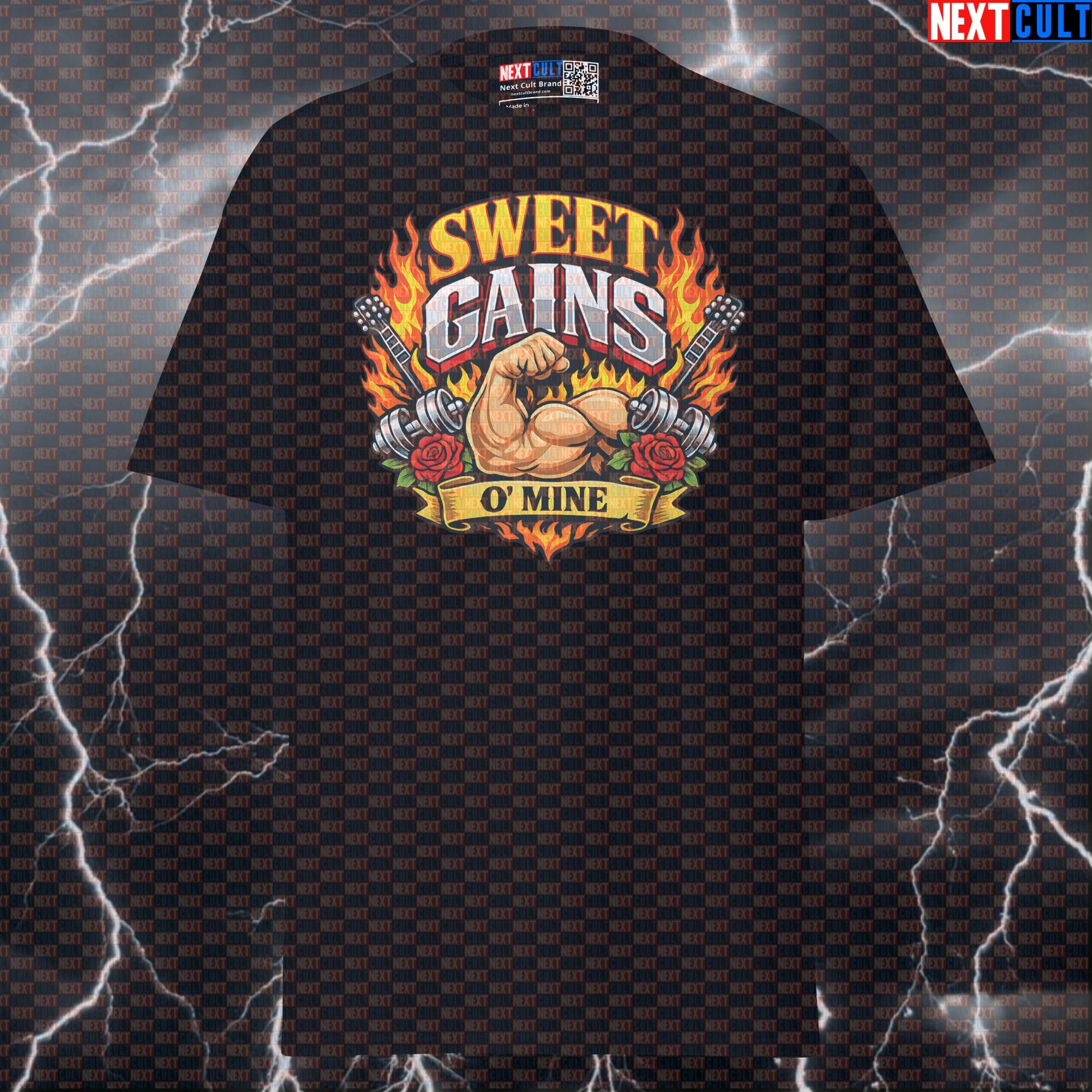 Sweet Gains O’ Mine Funny Rock Music Gymbro Workout Graphic T Shirt for Lifters, Bodybuilding & Fitness Tee Top T-shirts Bodybuilding Fitness Guns N' Roses Gym Powerlifting Pump Cover Rock Music Workout Next Cult Brand