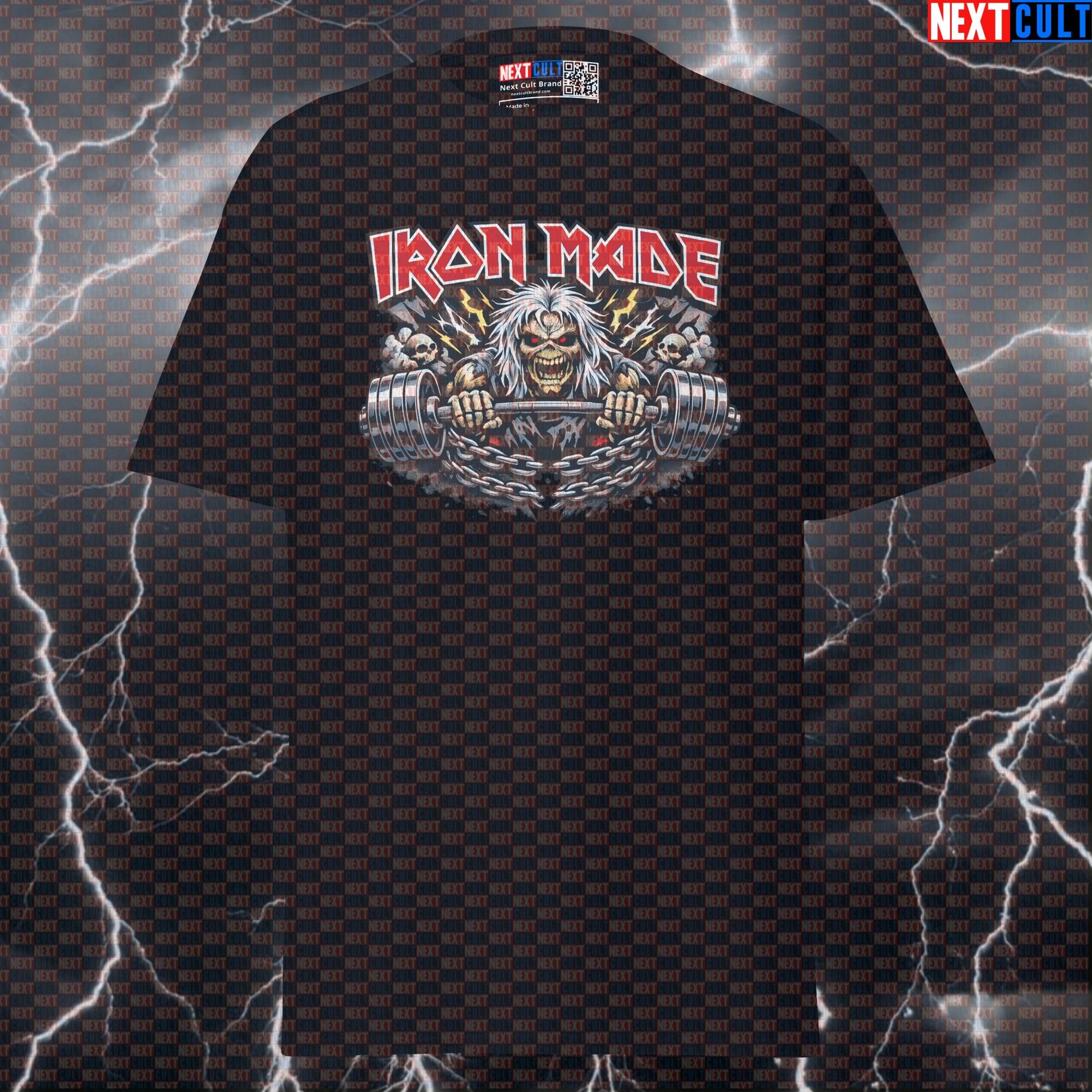 Iron Made Made by Iron Heavy Metal Rock Music Bodybuilding Gym Shirt — Funny Iron Maiden Workout Graphic T-Shirt for Lifters & Gains T-shirts Fitness Gym Iron Maiden Powerlifting Pump Cover Rock Music Workout Next Cult Brand