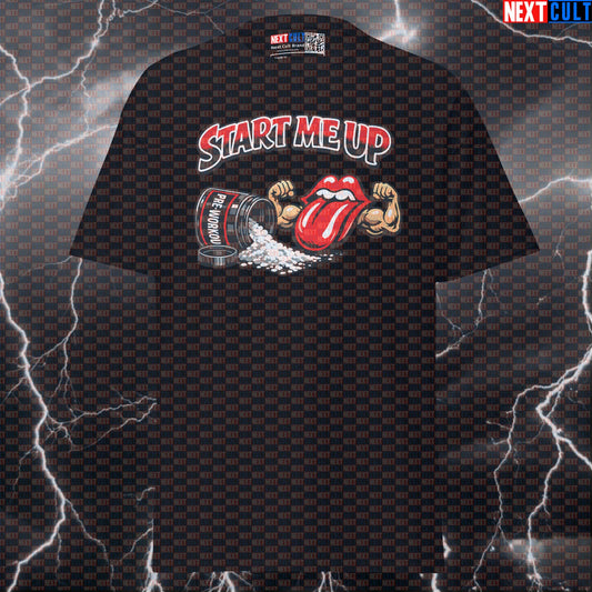 Start Me Up Pre-Workout Rolling Stones Funny Gym T-Shirt — Rock Music Meme Bodybuilding Workout Graphic Tee for Lifters & Fitness Bodybuilding Fitness Gym Powerlifting Pump Cover Rock Music The Rolling Stones Workout Next Cult Brand