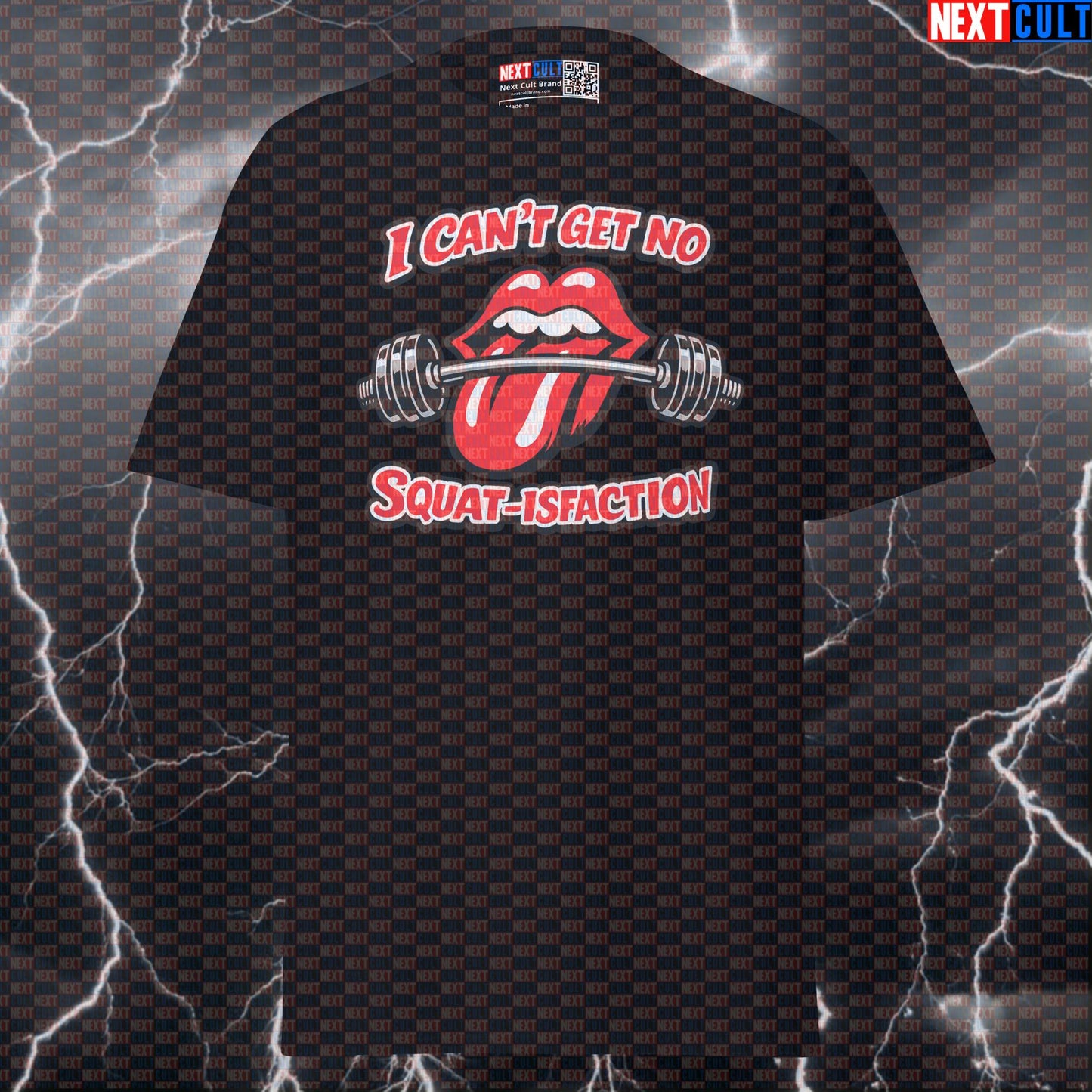 I Can’t Get No Squat-isfaction Rolling Stones Leg Day Funny Gym T-Shirt — Rock Music Meme Workout Graphic Tee for Bodybuilding & Powerlifting Bodybuilding Fitness Gym Leg Day Powerlifting Pump Cover Rock Music The Rolling Stones Next Cult Brand
