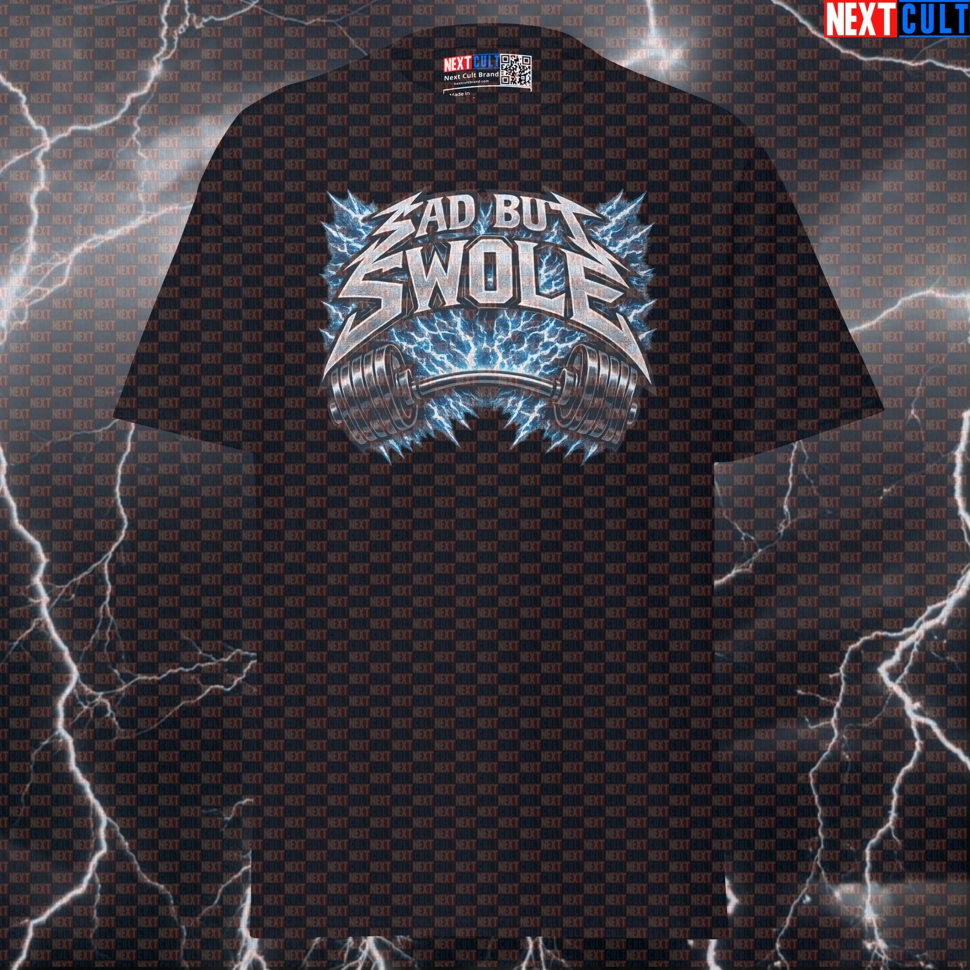 Sad But Swole Metallica Heavy Metal Funny Gym T-Shirt — Rock Music Meme Workout Graphic Tee for Bodybuilding & Powerlifting Lifters Bodybuilding Fitness Gym Metallica Powerlifting Pump Cover Rock Music Workout Next Cult Brand