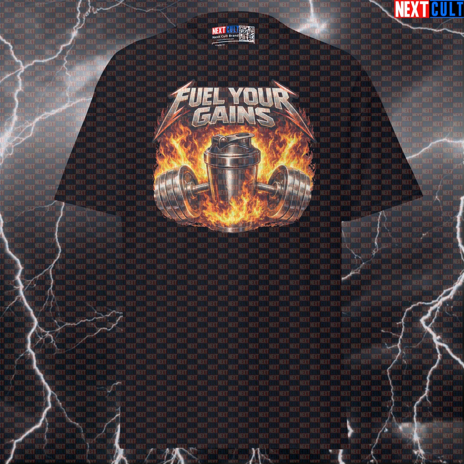 Fuel Your Gains Metallica Heavy Metal Funny Gym T-Shirt — Protein Shakes Rock Music Workout Graphic Tee for Bodybuilding Lifters T-shirts Bodybuilding Fitness Gym Metallica Powerlifting Pump Cover Rock Music Workout Next Cult Brand