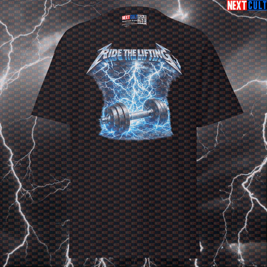 Ride The Lifting Funny Gym T-Shirt Ride The Lightning Metallica Heavy Metal Workout Tee Lifting Meme Shirt Bodybuilding Gym Metallica Powerlifting Pump Cover Rock Music Workout Next Cult Brand