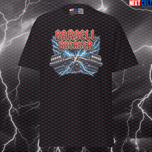 Barbell Breaker Funny Gym T-Shirt Heavy Metal Workout Tee Bar Breaker Lifting Meme Graphic Tee Powerlifting Shirt T-shirts AC/DC Bodybuilding Fitness Gym Powerlifting Pump Cover Rock Music Workout Next Cult Brand