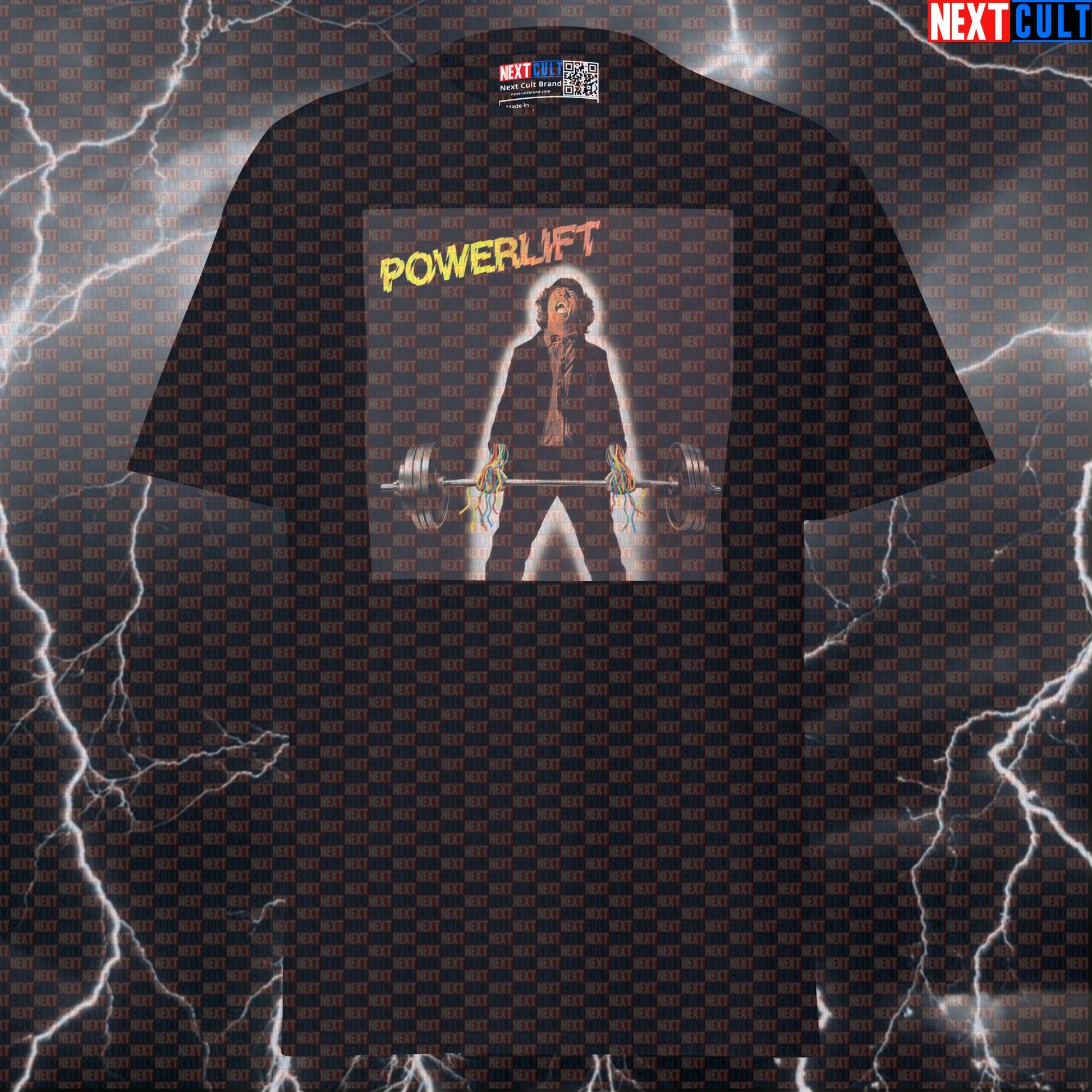 Powerlift Deadlifts Funny Gym T-Shirt Powerage Album Cover Parody AC/DC Heavy Metal Workout Tee Powerlifting Meme AC/DC Bodybuilding Fitness Gym Leg Day Powerlifting Pump Cover Rock Music Workout Next Cult Brand