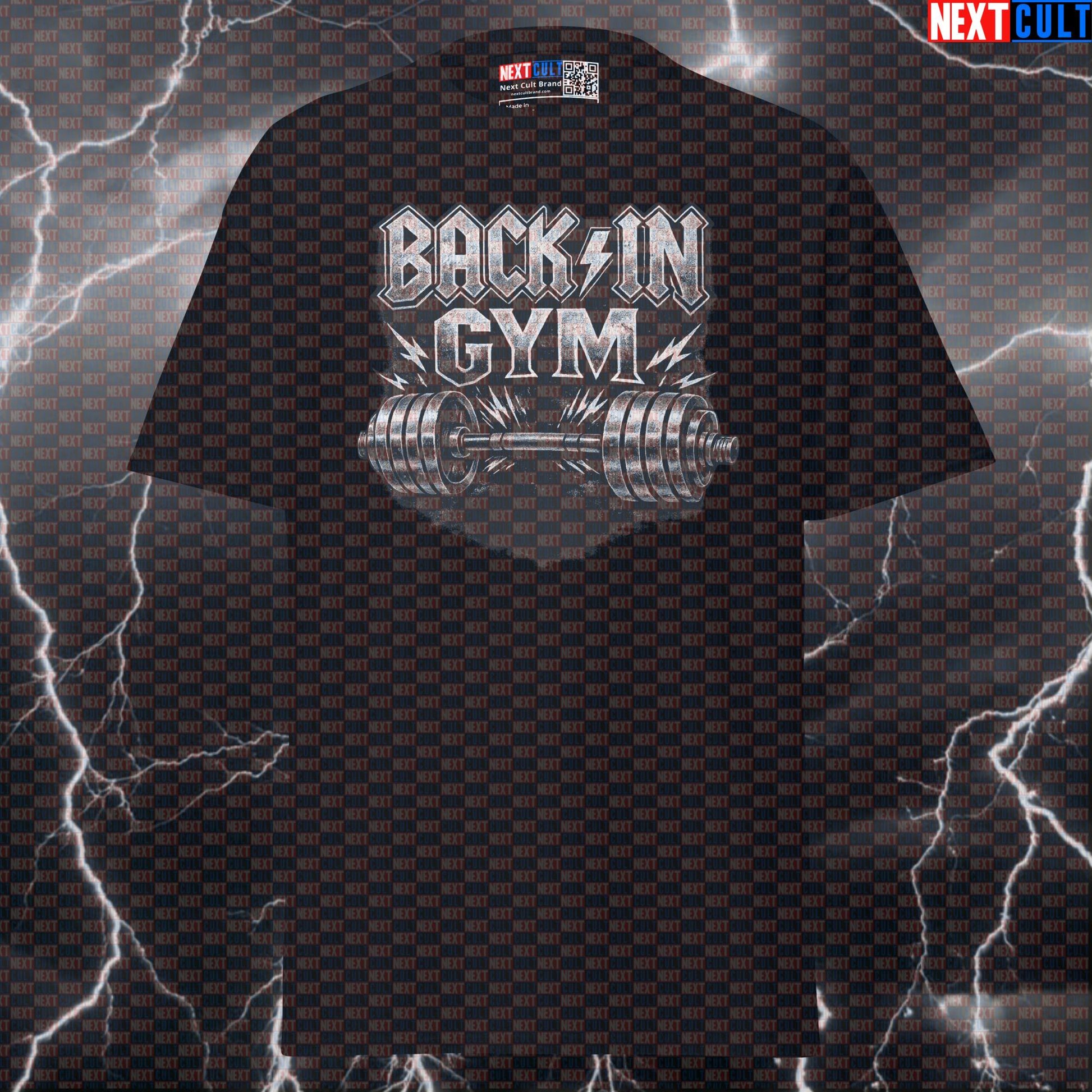 Back In Gym Funny Gym T-Shirt Back In Black Album Cover Parody AC/DC Heavy Metal Rock Music Workout Tee T-shirts AC/DC Bodybuilding Fitness Gym Powerlifting Pump Cover Rock Music Workout Next Cult Brand