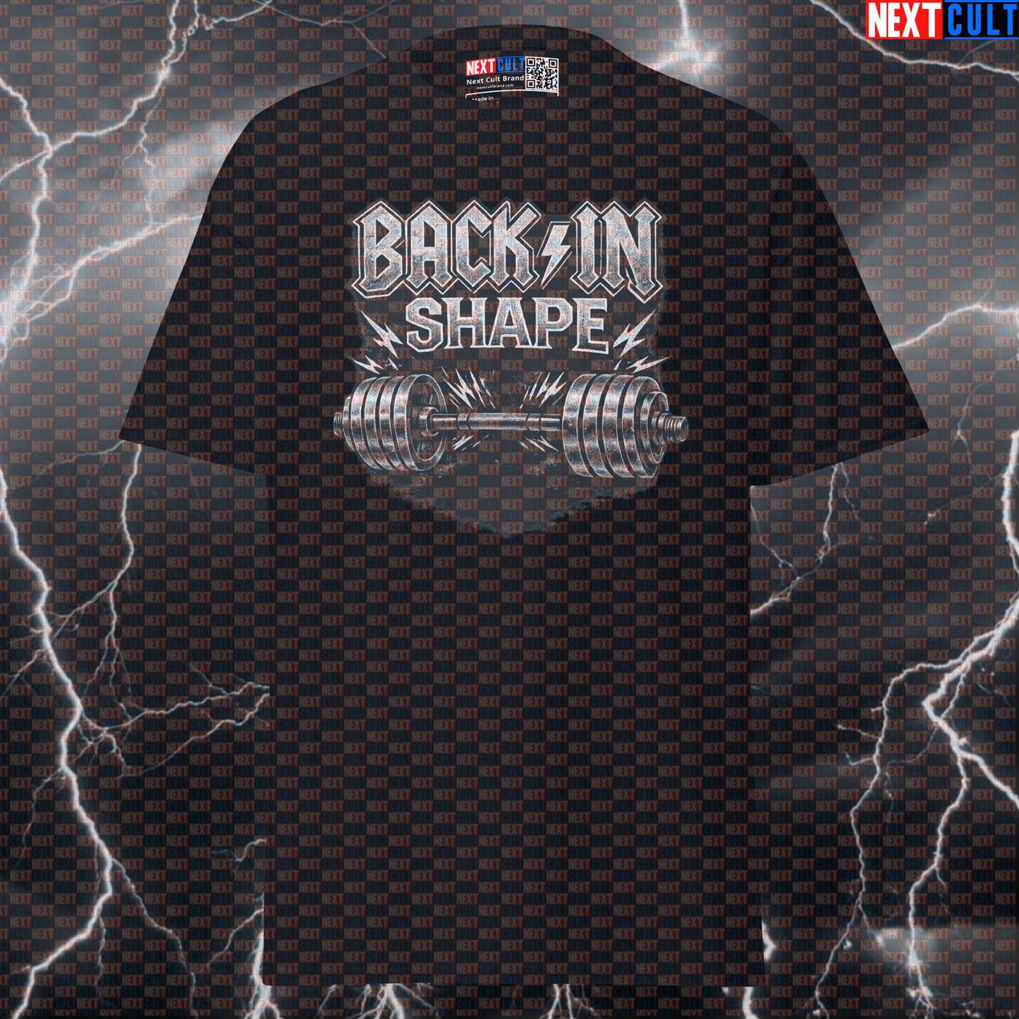 Back In Shape Funny Gym T-Shirt Back In Black Album Cover Parody AC/DC Heavy Metal Rock Music Workout Tee T-shirts AC/DC Bodybuilding Fitness Gym Powerlifting Pump Cover Rock Music Workout Next Cult Brand